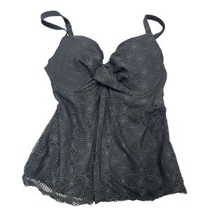 Swimsuits For‎ All Swim Top Mesh Crochet Overlay Tankini Split Fr Underwire 8